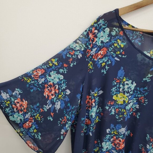 A.n.a Womens Floral Print Sheer Blouse Top Plus Size 2X Blue 3/4 Sleeve‎ V-Neck - Picture 8 of 14